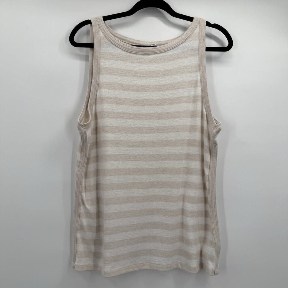 Gap Tank Top Shirt Womens‎ XL Tan Stripe Neutral Oatmeal Classic Strappy